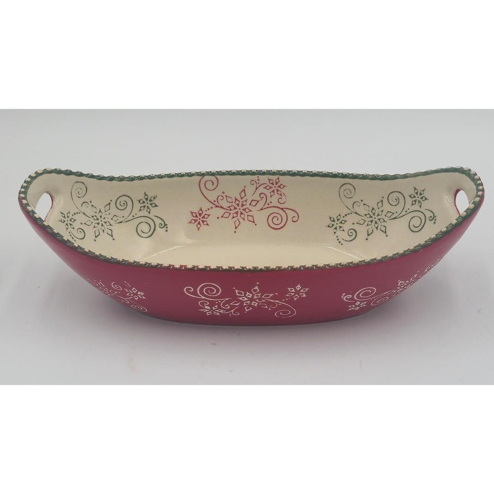Temp-tations Winter Whimsy Snowflake 12.5" Oval Handled Serving Tray Boat Bowl